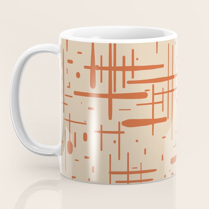 Mid-Century Modern Kinetikos Pattern in Beige and Burnt Orange  Coffee Mug Gallery Image 3