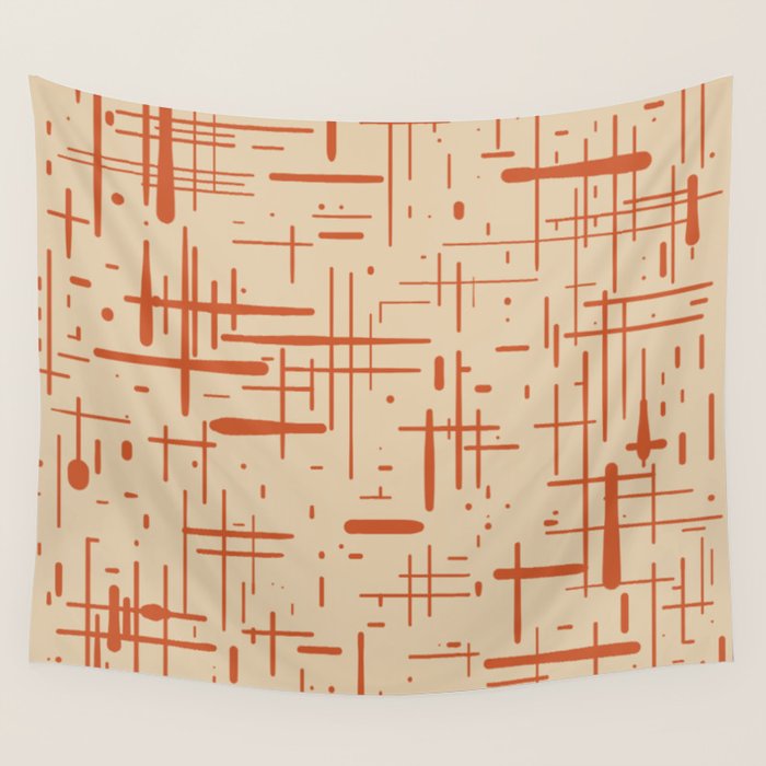 Mid-Century Modern Kinetikos Pattern in Beige and Burnt Orange  Wall Tapestry Gallery Image 4