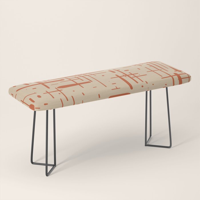 Mid-Century Modern Kinetikos Pattern in Beige and Burnt Orange  Bench Gallery Image 1