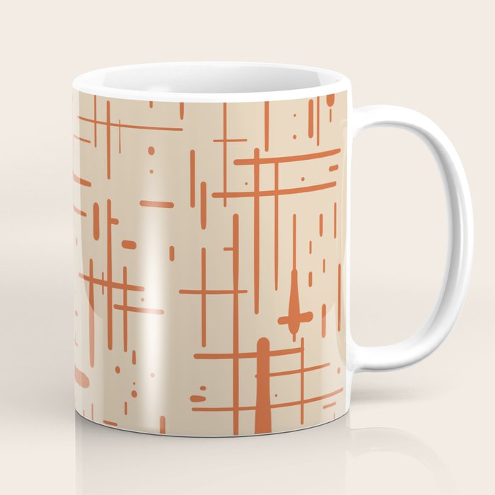 Mid-Century Modern Kinetikos Pattern in Beige and Burnt Orange  Coffee Mug Gallery Image 1