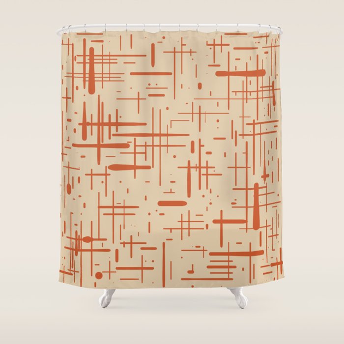 Mid-Century Modern Kinetikos Pattern in Beige and Burnt Orange  Shower Curtain Gallery Image 1