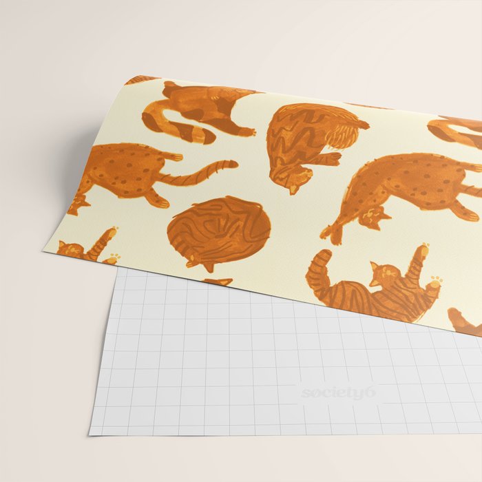 Sleepy Cozy Kitty Cats in Buttercup & Orange Wrapping Paper Gallery Image 2