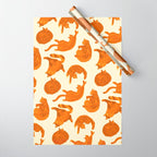 Sleepy Cozy Kitty Cats in Buttercup & Orange Wrapping Paper Gallery Image 1