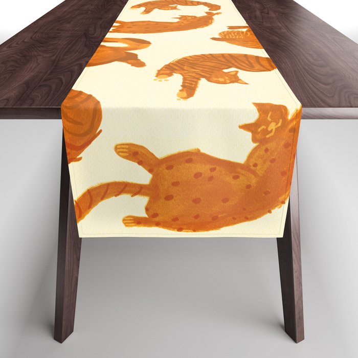 Sleepy Cozy Kitty Cats in Buttercup & Orange Table Runner Gallery Image 1