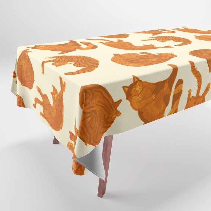 Sleepy Cozy Kitty Cats in Buttercup & Orange Tablecloth Gallery Image 1