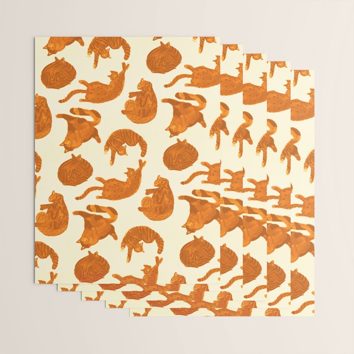 Sleepy Cozy Kitty Cats in Buttercup & Orange Wrapping Paper Gallery Image 3