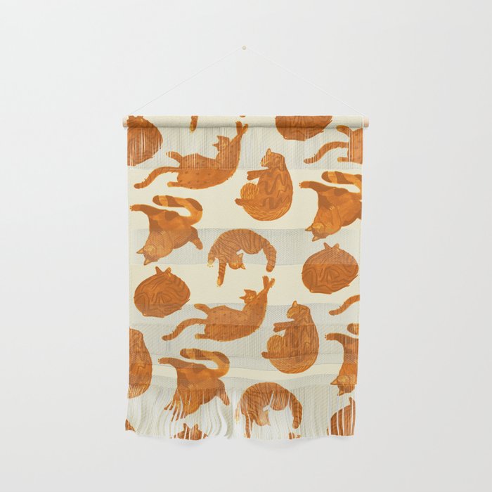 Sleepy Cozy Kitty Cats in Buttercup & Orange Wall Hanging Gallery Image 1