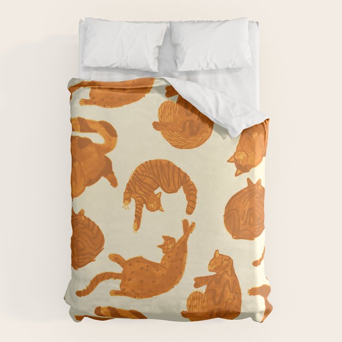 Sleepy Cozy Kitty Cats in Buttercup & Orange Duvet Cover Gallery Image 1