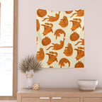 Sleepy Cozy Kitty Cats in Buttercup & Orange Wall Tapestry Gallery Image 2