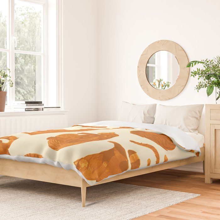 Sleepy Cozy Kitty Cats in Buttercup & Orange Duvet Cover Gallery Image 2