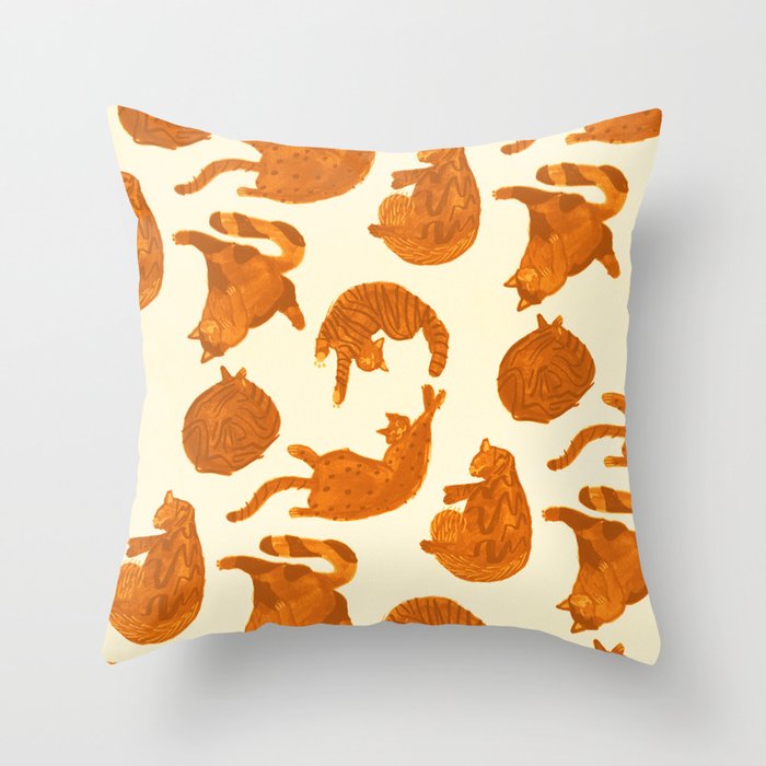 Sleepy Cozy Kitty Cats in Buttercup & Orange Throw Pillow Gallery Image 6