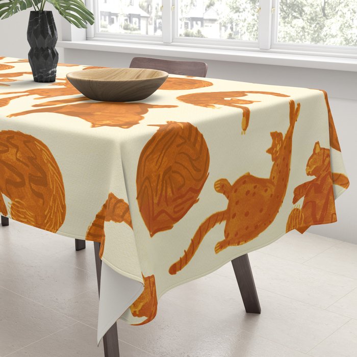 Sleepy Cozy Kitty Cats in Buttercup & Orange Tablecloth Gallery Image 3