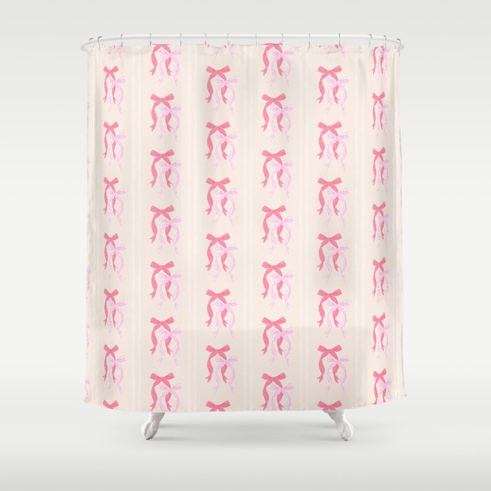 Striped Bows in Pinks Shower Curtain Gallery Image 1