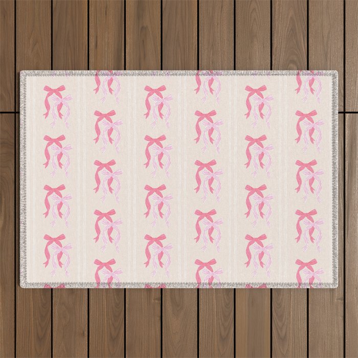 Striped Bows in Pinks Outdoor Rug Gallery Image 1