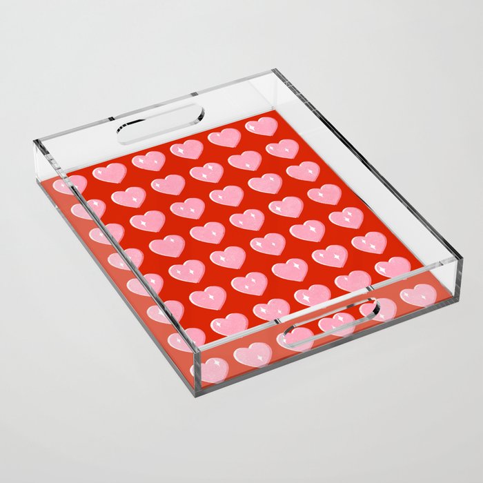 Love Hearts - pink hearts on red Acrylic Tray Gallery Image 1