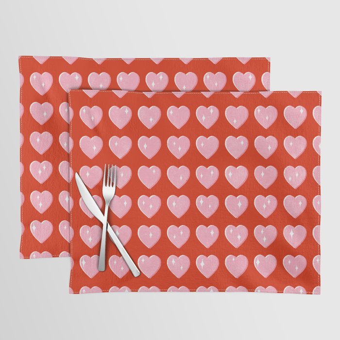 Love Hearts - pink hearts on red Placemat Gallery Image 1