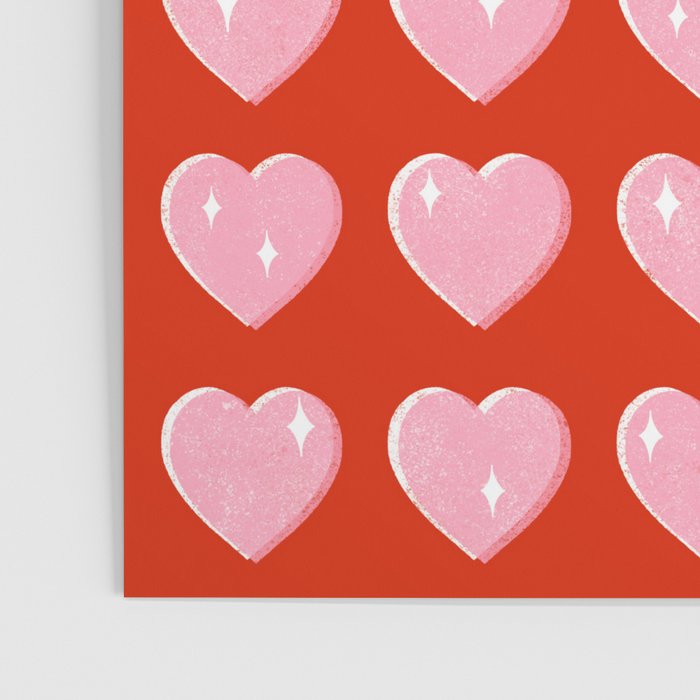 Love Hearts - pink hearts on red Poster Gallery Image 3