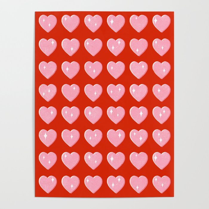 Love Hearts - pink hearts on red Poster Gallery Image 4