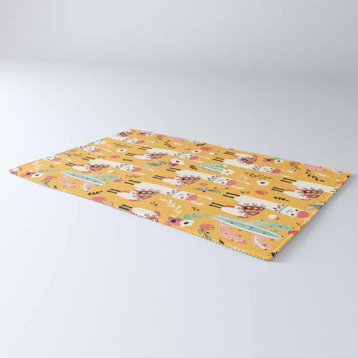 White Llama with flowers Rug Gallery Image 3