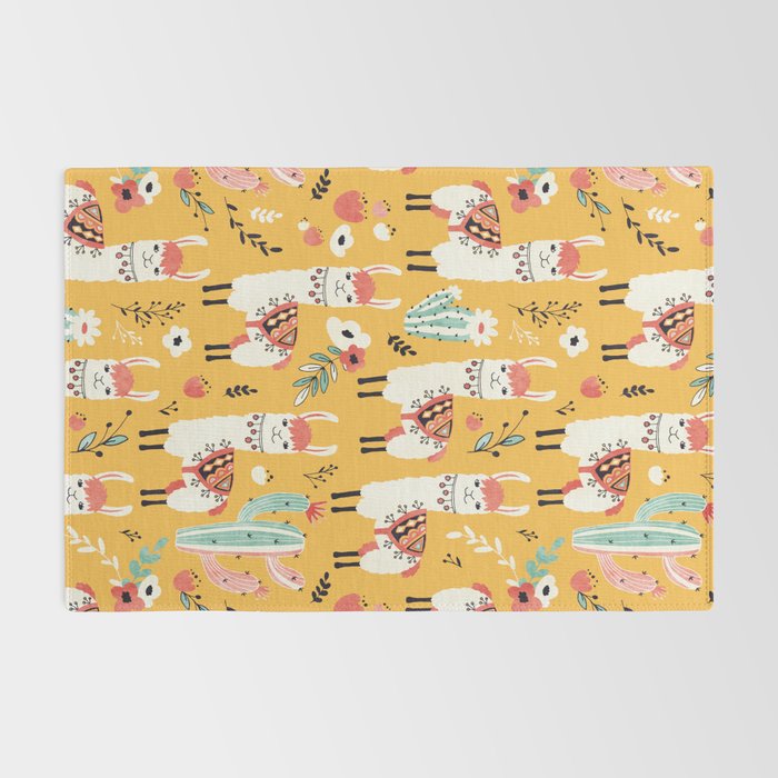 White Llama with flowers Rug Gallery Image 2