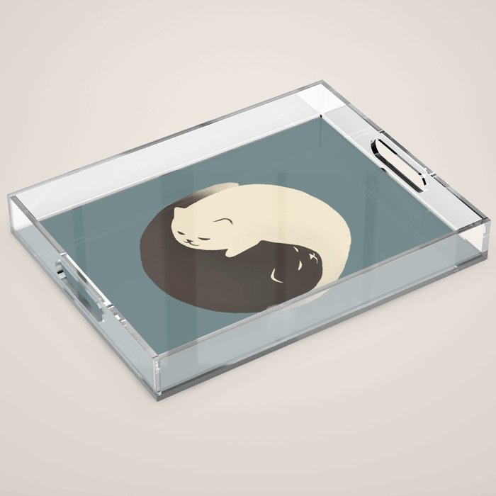 Hidden cat 9 blue yin yang kitty hug Acrylic Tray Gallery Image 1