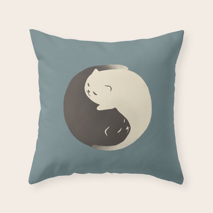 Hidden cat 9 blue yin yang kitty hug Throw Pillow Gallery Image 1