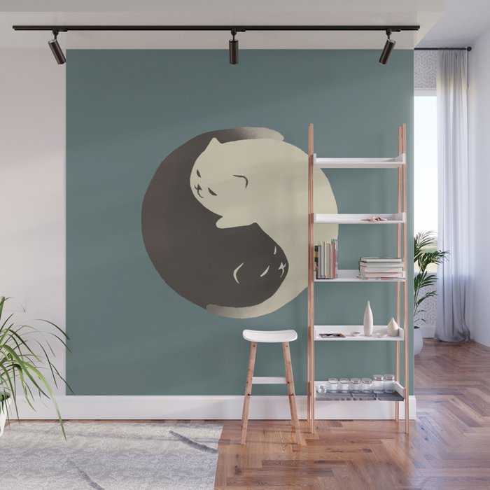 Hidden cat 9 blue yin yang kitty hug Wall Mural Gallery Image 1