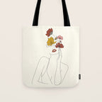 Colorful Thoughts Minimal Line Art Woman with Flowers Tote Bag Gallery Image 1
