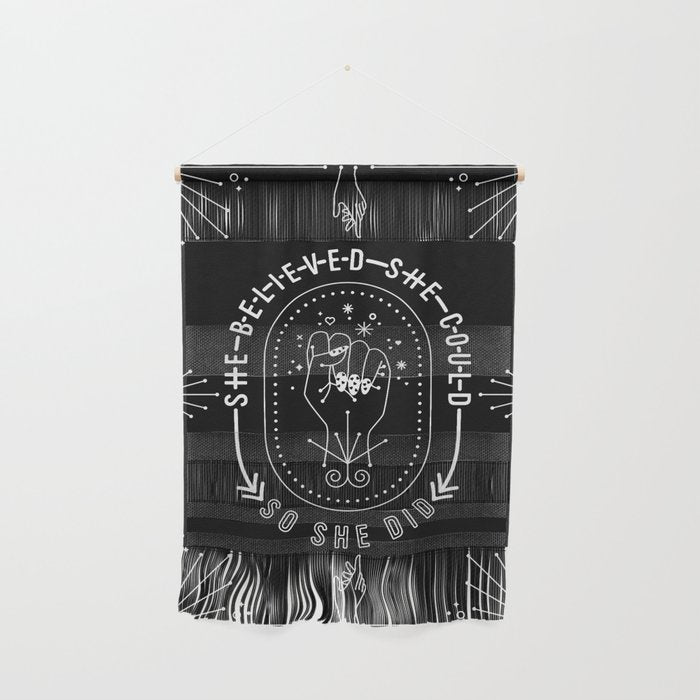 She Believed She Could So She Did - White Ink on Black Wall Hanging Gallery Image 1