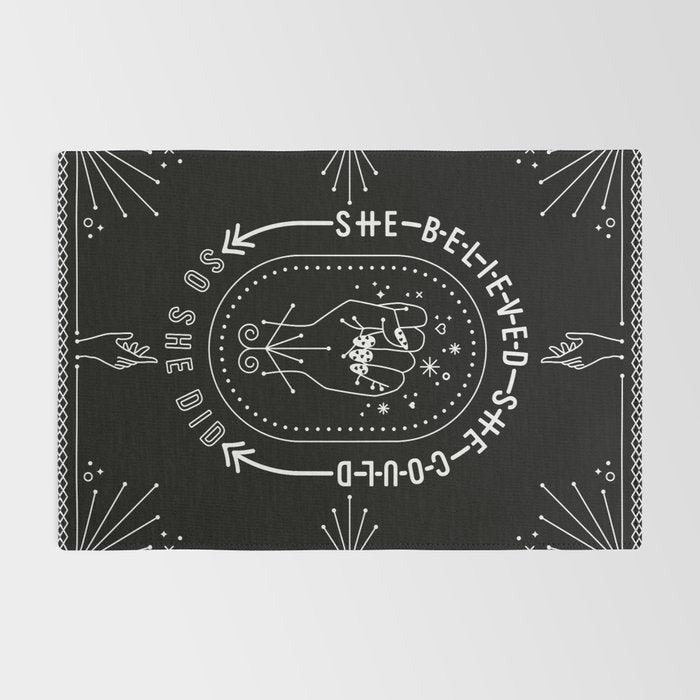 She Believed She Could So She Did - White Ink on Black Rug Gallery Image 2