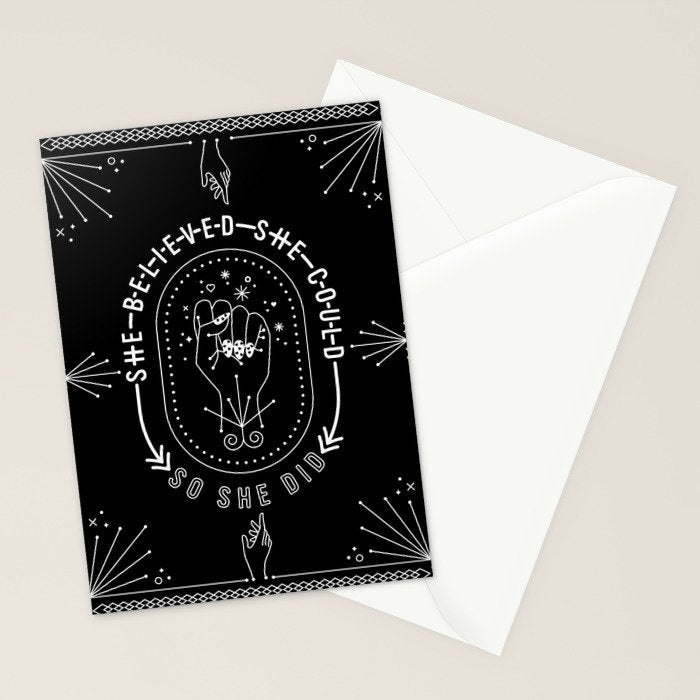 She Believed She Could So She Did - White Ink on Black Stationery Card Gallery Image 2