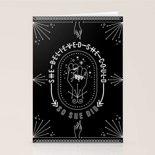 She Believed She Could So She Did - White Ink on Black Stationery Card Gallery Image 2