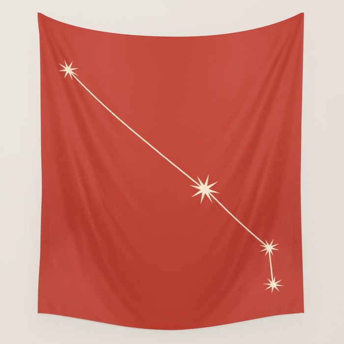 Aries Zodiac Star Constellation Line Art Red Wall Tapestry Gallery Image 1