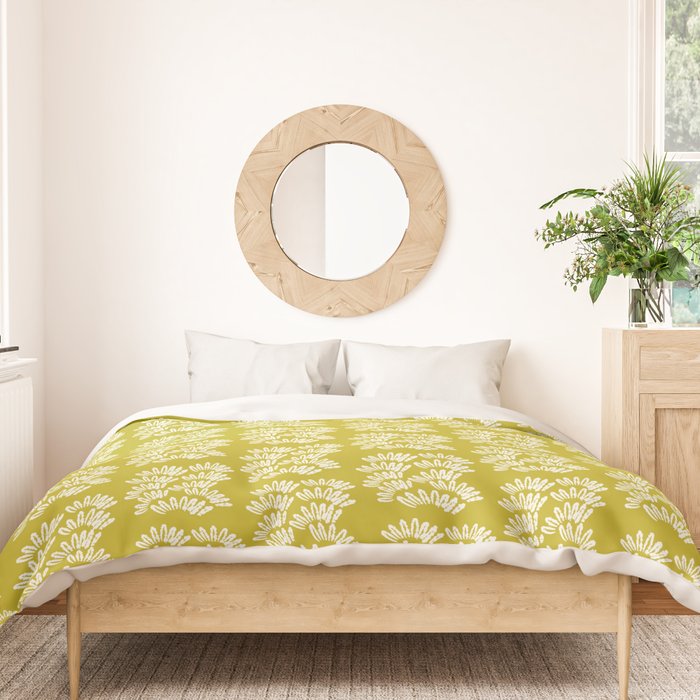 Modern Botanical in Cream on Chartreuse Duvet Cover Gallery Image 3