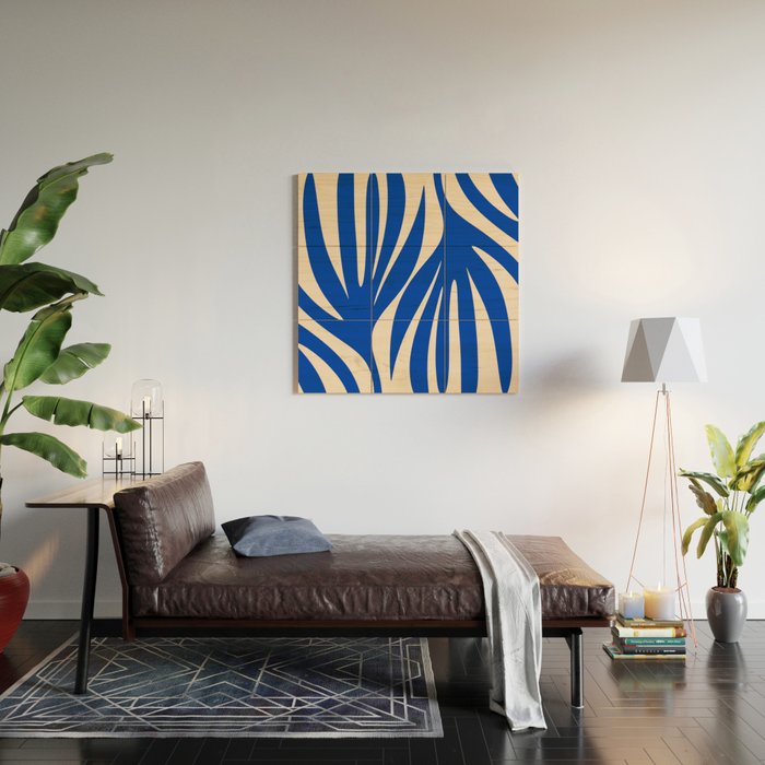 Maldives Abstract Botanical Pattern in Bright Blue and Cream Wood Wall Art Gallery Image 2
