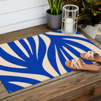 Maldives Abstract Botanical Pattern in Bright Blue and Cream Outdoor Rug Gallery Image 2