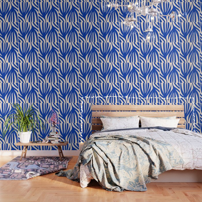 Maldives Abstract Botanical Pattern in Bright Blue and Cream Wallpaper Gallery Image 3
