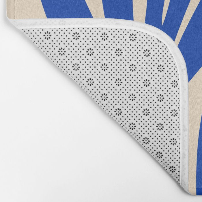 Maldives Abstract Botanical Pattern in Bright Blue and Cream Bath Mat Gallery Image 2