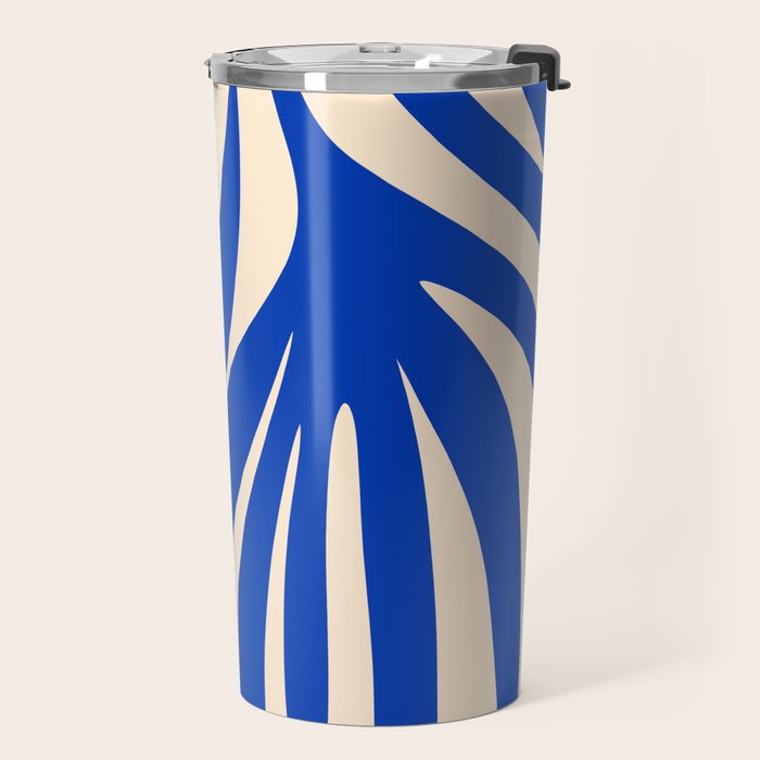 Maldives Abstract Botanical Pattern in Bright Blue and Cream Travel Mug Gallery Image 2