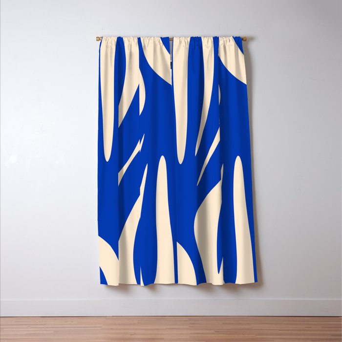 Maldives Abstract Botanical Pattern in Bright Blue and Cream Window Curtain Gallery Image 3