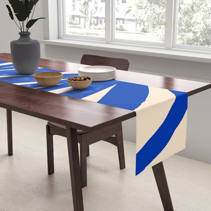 Maldives Abstract Botanical Pattern in Bright Blue and Cream Table Runner Gallery Image 2