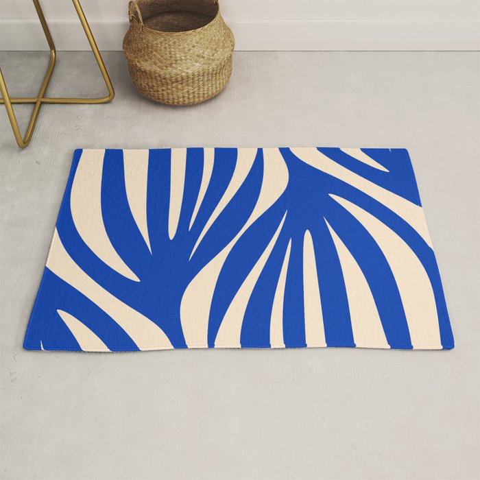 Maldives Abstract Botanical Pattern in Bright Blue and Cream Rug Gallery Image 1