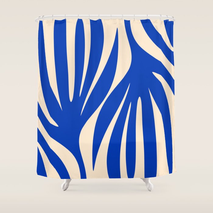Maldives Abstract Botanical Pattern in Bright Blue and Cream Shower Curtain Gallery Image 1