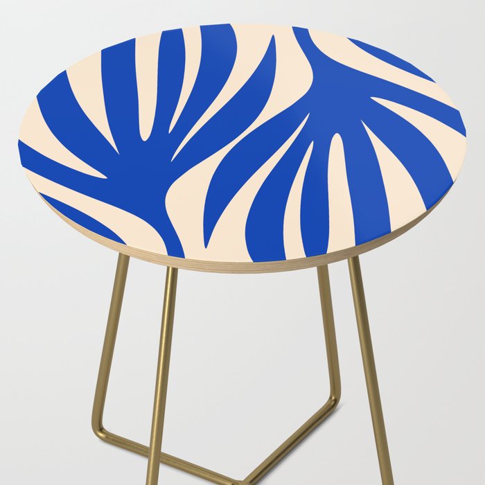Maldives Abstract Botanical Pattern in Bright Blue and Cream Side Table Gallery Image 2