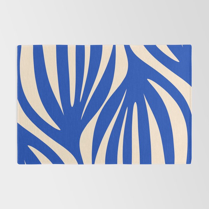 Maldives Abstract Botanical Pattern in Bright Blue and Cream Rug Gallery Image 2