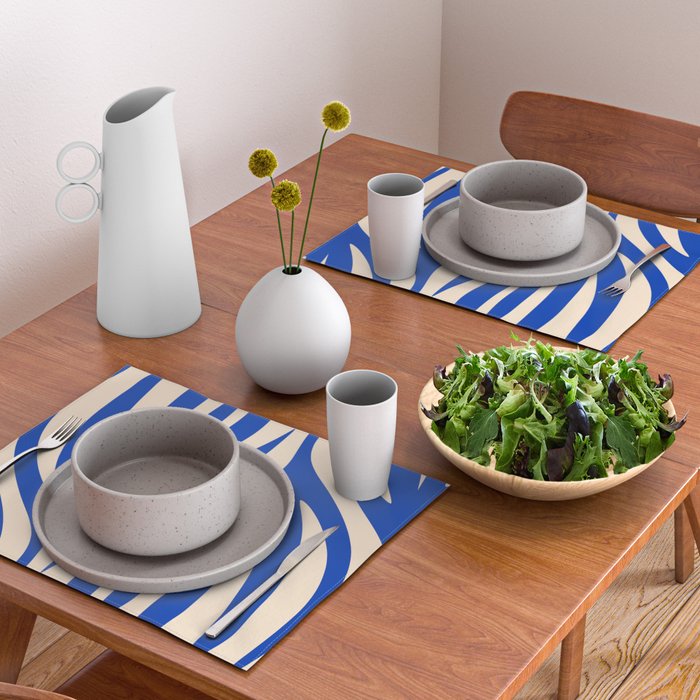 Maldives Abstract Botanical Pattern in Bright Blue and Cream Placemat Gallery Image 2