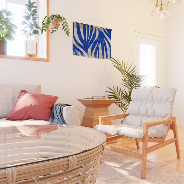 Maldives Abstract Botanical Pattern in Bright Blue and Cream Wall Hanging Gallery Image 2