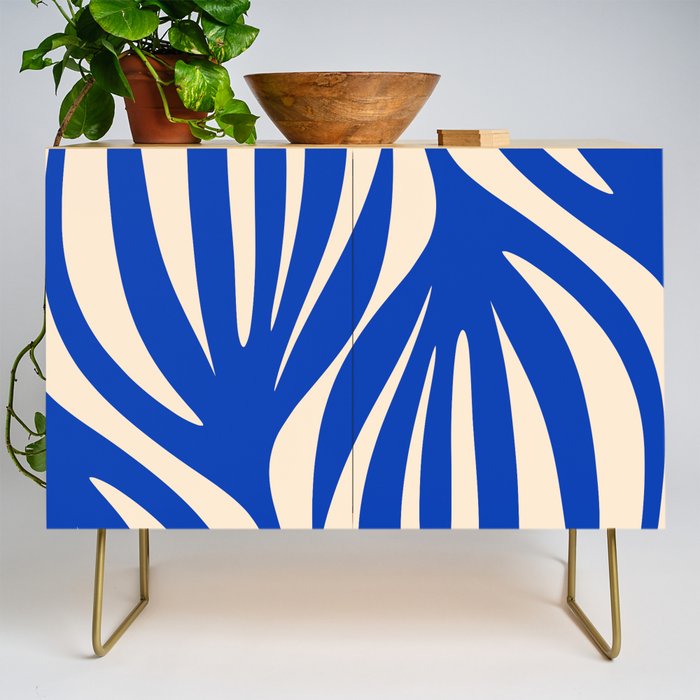 Maldives Abstract Botanical Pattern in Bright Blue and Cream Credenza Gallery Image 1