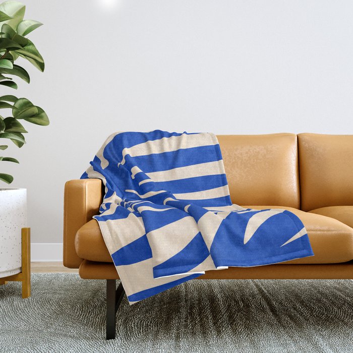 Maldives Abstract Botanical Pattern in Bright Blue and Cream Throw Blanket Gallery Image 1