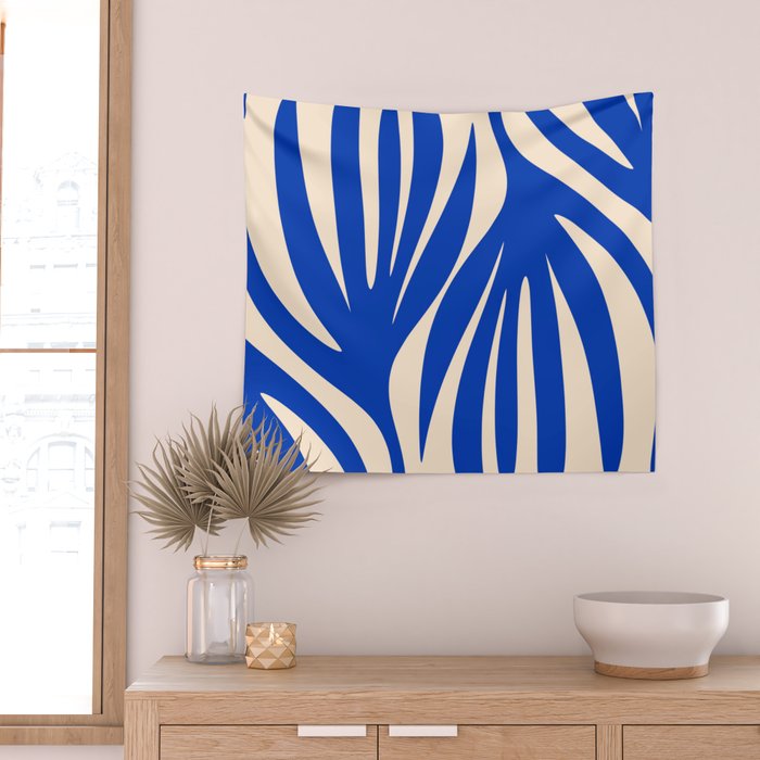 Maldives Abstract Botanical Pattern in Bright Blue and Cream Wall Tapestry Gallery Image 2